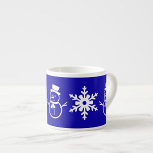Winter Blue and White Cute Snowman Snowflake Espresso Cup