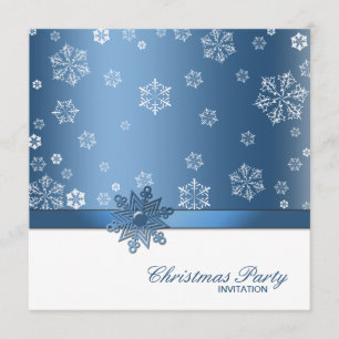 Winter Blue and White Snowflake Christmas Party Invitation