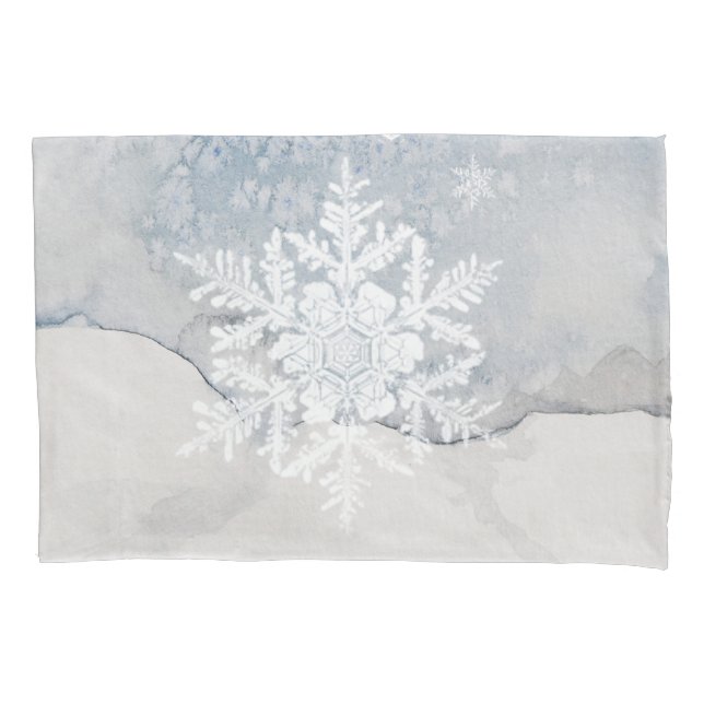 Winter Blue and White, Snowflake Design Pillowcase (Front)