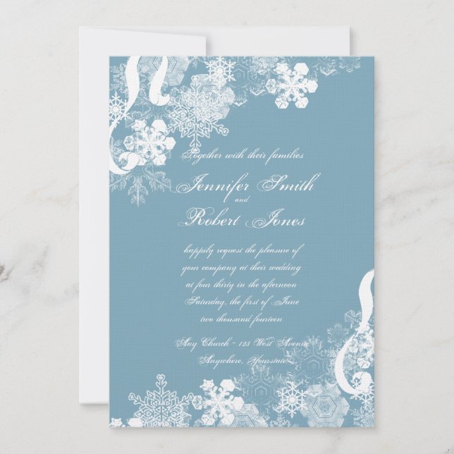 Winter Blue and White Snowflake Wedding Invitation (Front)