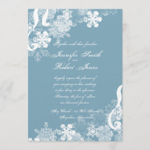 Winter Blue and White Snowflake Wedding Invitation