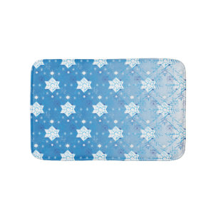 Winter blue and white Snowflakes pattern Bath Mat