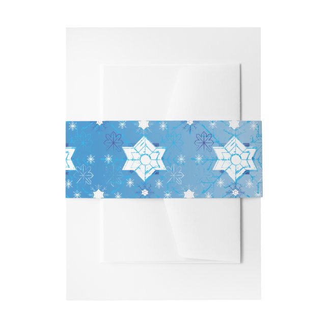 Winter blue and white Snowflakes pattern Invitation Belly Band (Front Example)