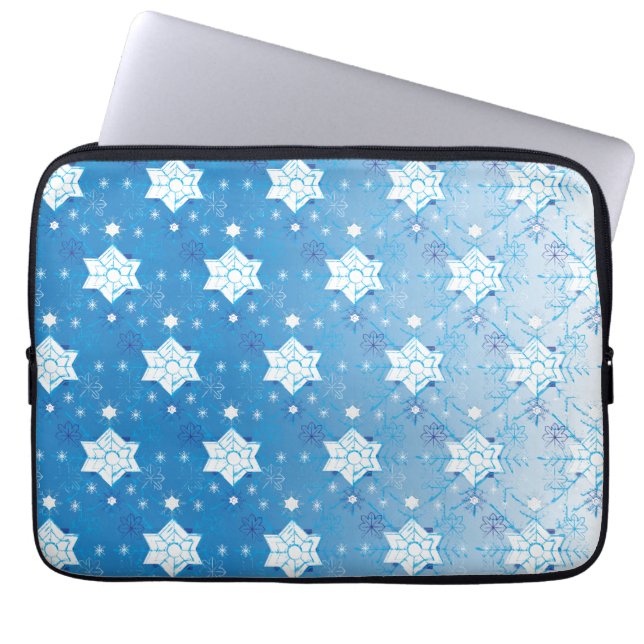 Winter blue and white Snowflakes pattern Laptop Sleeve (Front)