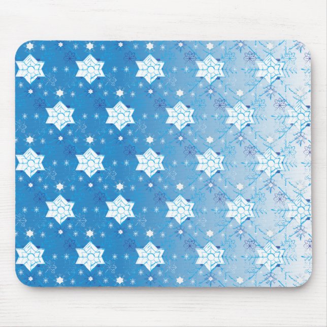 Winter blue and white Snowflakes pattern Mouse Mat (Front)