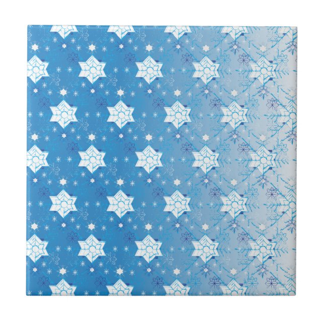 Winter blue and white Snowflakes pattern Tile (Front)