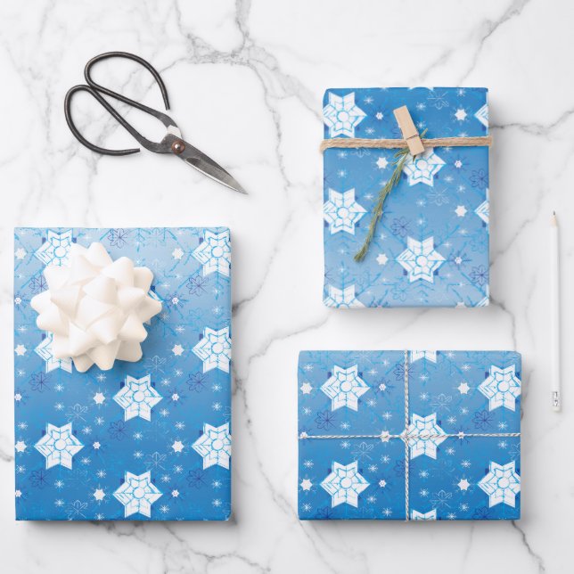 Winter blue and white Snowflakes pattern  Wrapping Paper Sheet (Front)