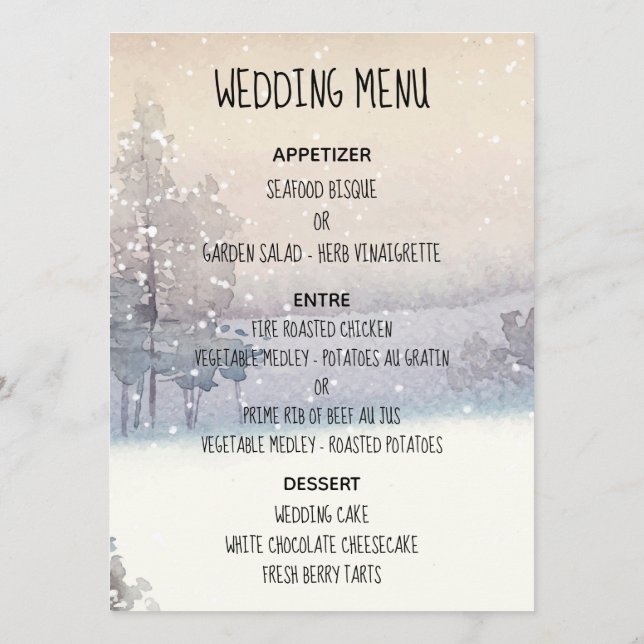 Winter Blue and White Wedding Menu (Back)