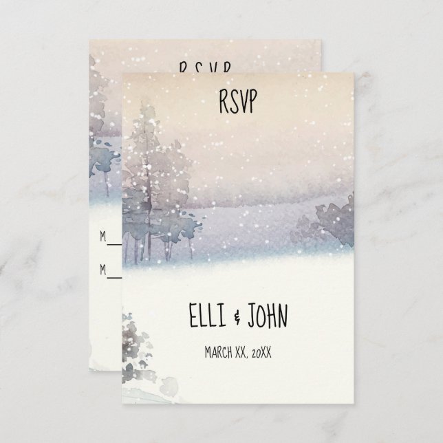 Winter Blue and White Wedding RSVP Card (Front/Back)