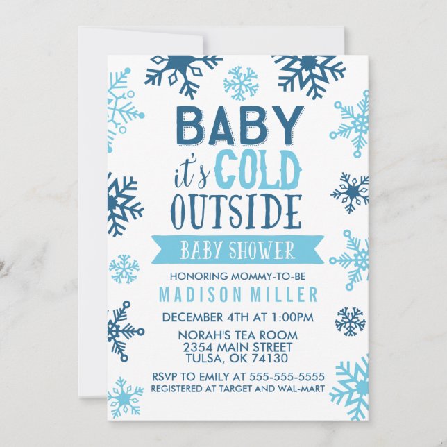 Winter Blue Baby It's Cold Outside Baby Shower Invitation (Front)