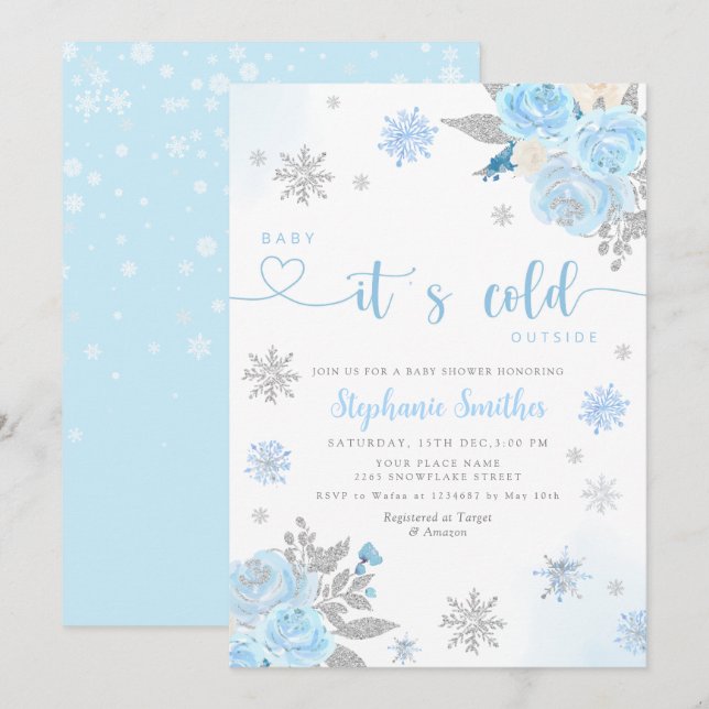 Winter Blue Baby It's Cold Outside Baby Shower  Invitation (Front/Back)