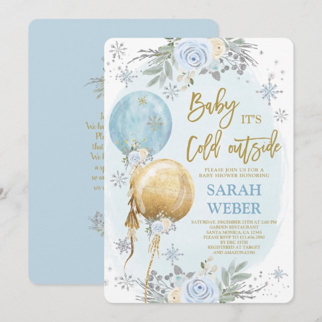 Winter Blue Baby shower Boy Invitation (Front/Back)