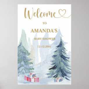 Winter blue baby shower welcome poster