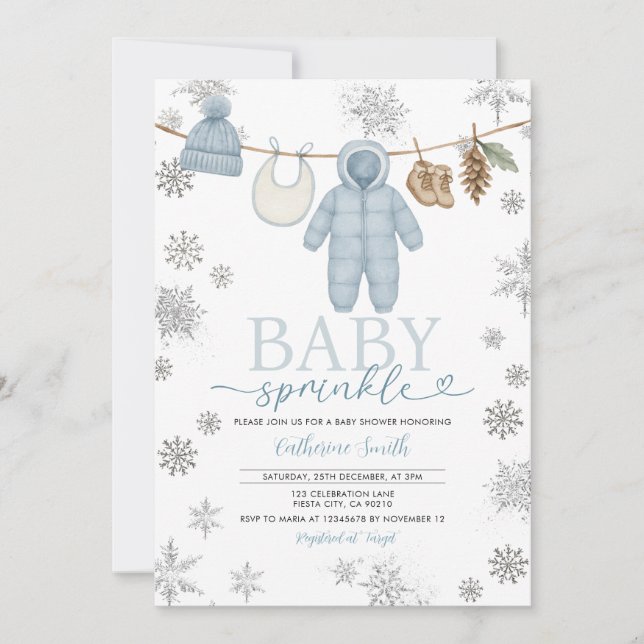 Winter Blue Baby Sprinkle Snowflakes Baby Shower Invitation (Front)