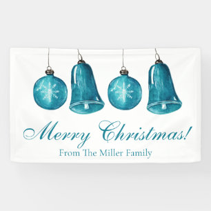 Winter Blue Baubles Custom Family Merry Christmas  Banner