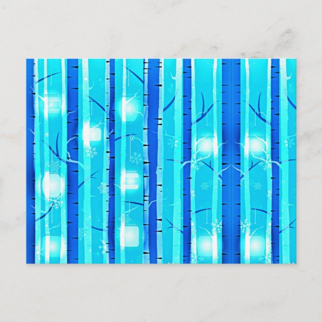Winter Blue Birch Tree with Snowflakes Postcard (Front)