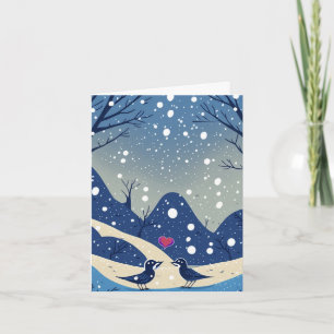 Winter Blue Birds in Love Christmas Party Wedding Invitation