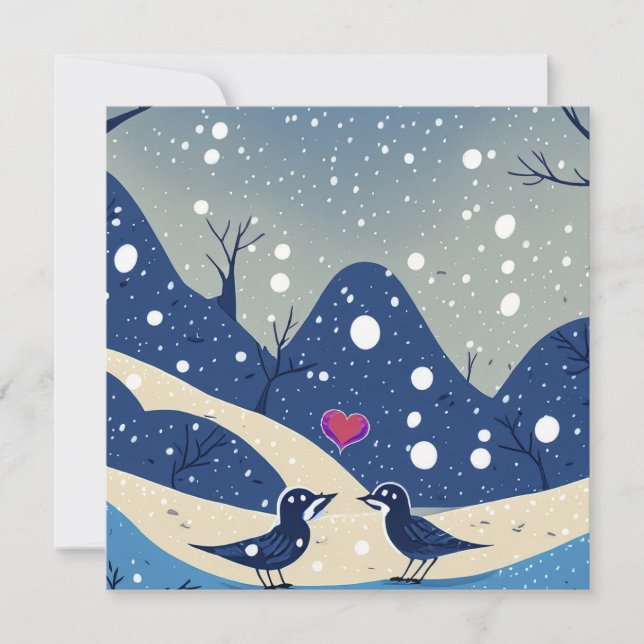 Winter Blue Birds in Love Christmas Wedding  Thank You Card (Front)