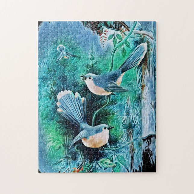 Winter Blue Birds Painting Jigsaw Puzzle (Vertical)