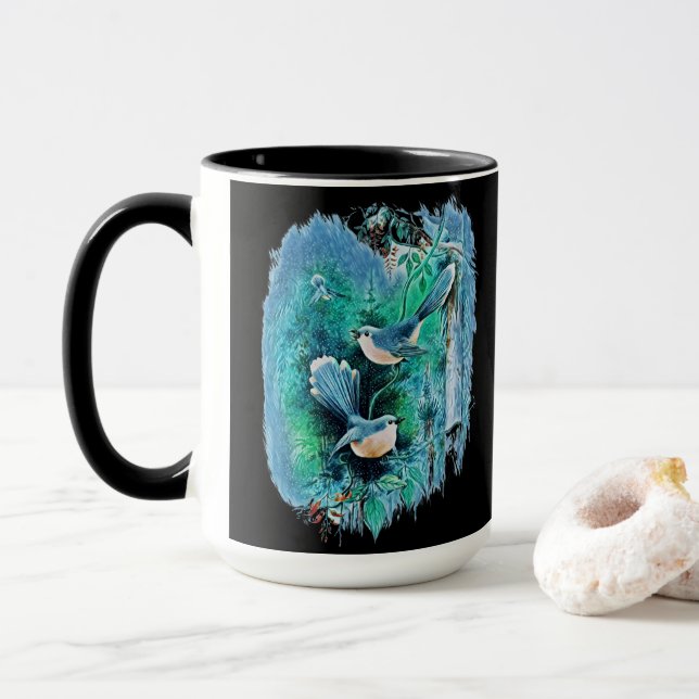 Winter Blue Birds Painting Mug (With Donut)