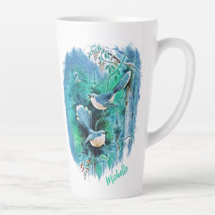 Winter Blue Birds Painting With Name Latte Mug