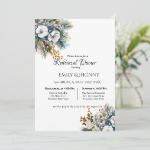 Winter Blue Boho Floral Rehearsal Dinner Invitation