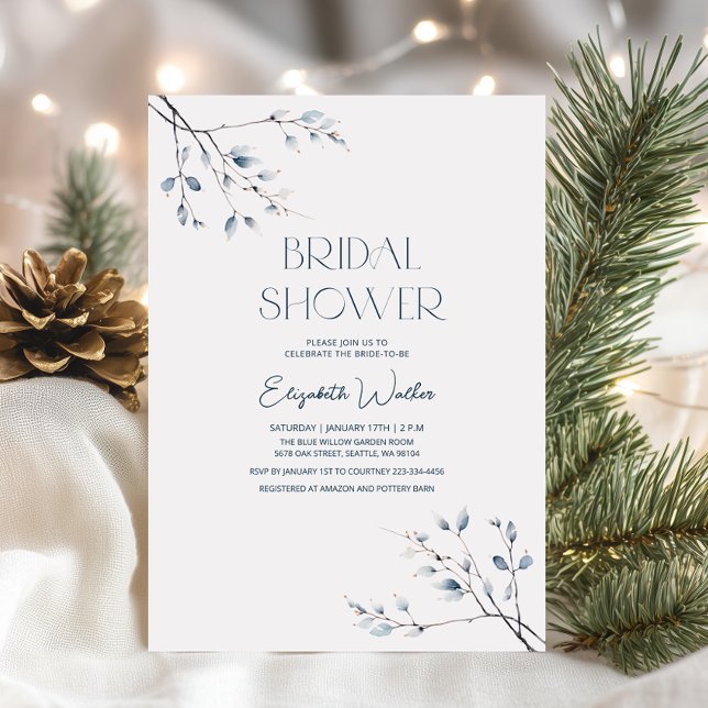 Winter Blue Botanical Minimalist Bridal Shower Invitation (Creator Uploaded)