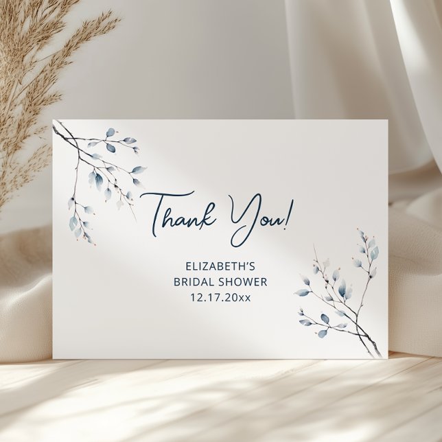 Winter Blue Botanical Thank You Card (Creator Uploaded)