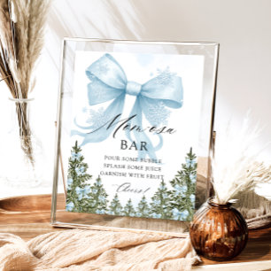 Winter Blue Bow Baby Shower Mum-osa Bar Poster