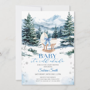 Winter Blue Bow Cradle Baby Shower Invitation