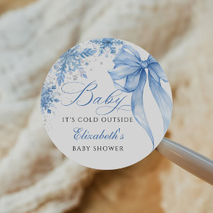 Winter Blue Bow Snowflakes Baby Shower Classic Round Sticker