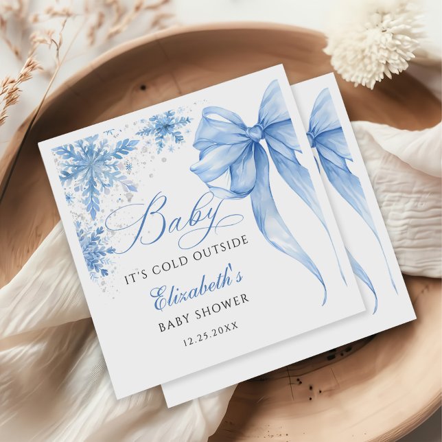 Winter Blue Bow Snowflakes Baby Shower Napkin (Creator Uploaded)