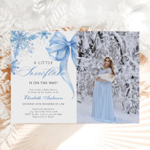 Winter Blue Bow Snowflakes Baby Shower Photo