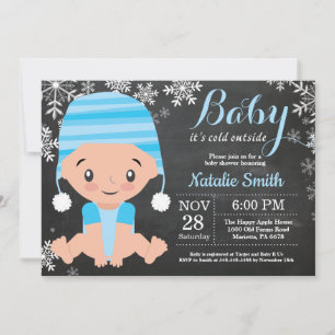 Winter Blue Boy Baby Shower Invitation Chalkboard