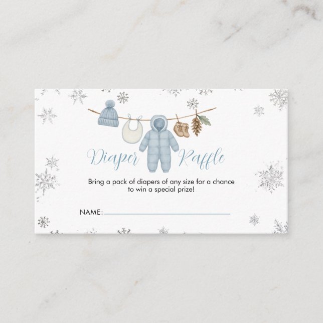 Winter Blue Boy Baby Shower Snow Diaper Raffle Enclosure Card (Front)