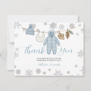 Winter Blue Boy Baby Shower Snowflakes Thank You Card
