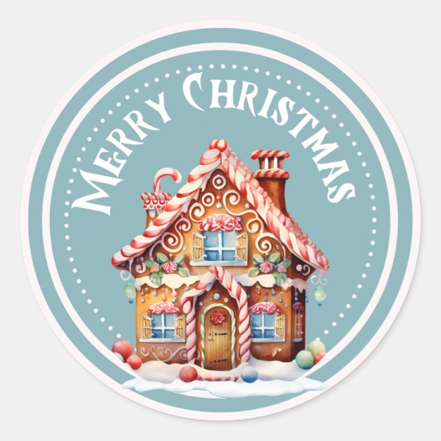 Winter blue Christmas Gingerbread House Sticker (Front)