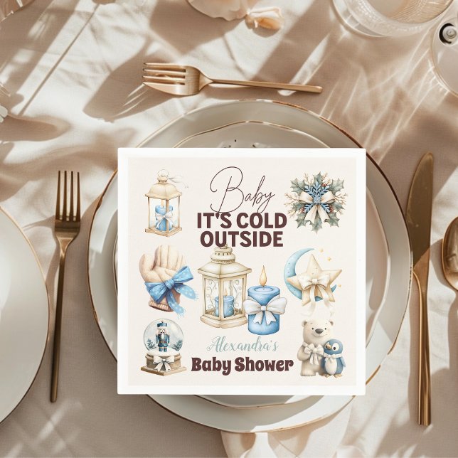 Winter Blue Christmas Holiday Baby Shower Napkin (Creator Uploaded)