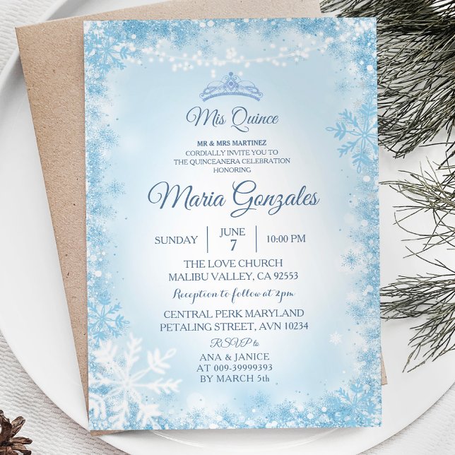 Winter Blue Christmas Mis Quince Celebration Invitation (Creator Uploaded)