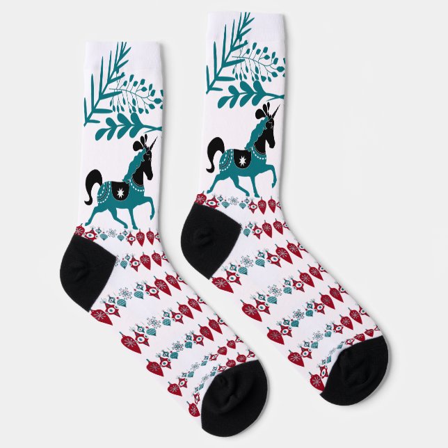 Winter Blue Christmas Ornaments Horse Art White Socks (Right)