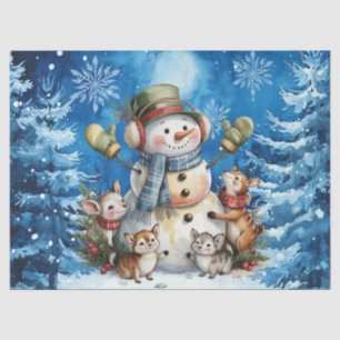 Winter Blue Christmas Snowman & Woodland Animals Tissue Paper