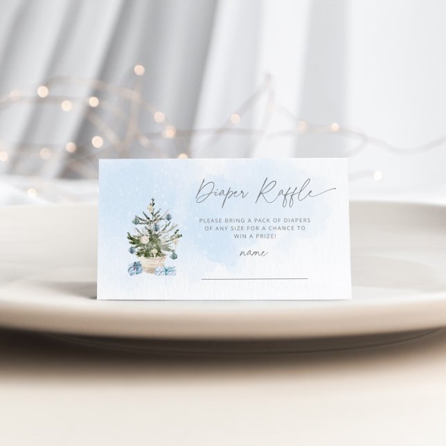 Winter blue Christmas tree diaper raffle ticket Enclosure Card (Creator Uploaded)