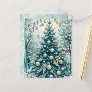 Winter Blue Christmas Tree Scrapbook Paper