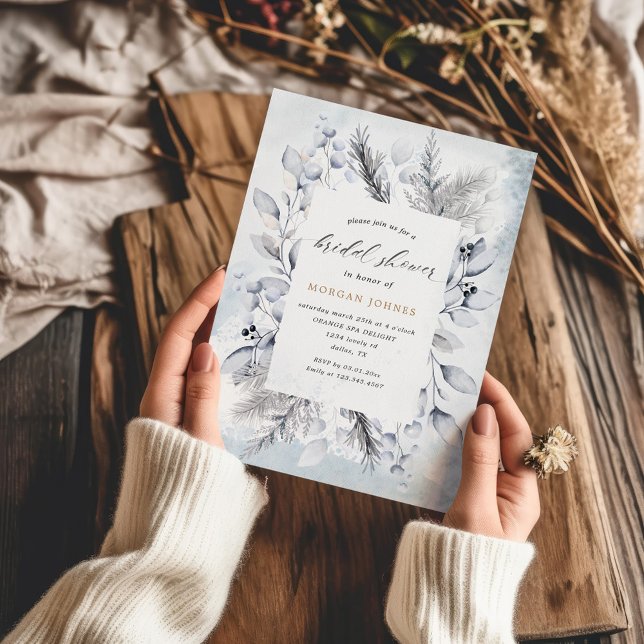 Winter Blue Elegant Floral Bridal Shower Invite (Creator Uploaded)