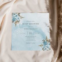 Winter Blue Floral Baby Shower Invitation