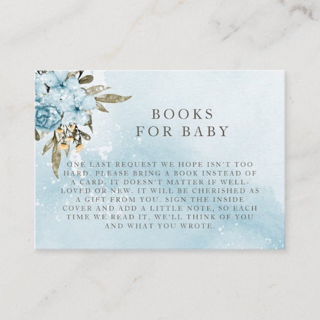 Winter Blue Floral Books For Baby Enclosure Card (Front)