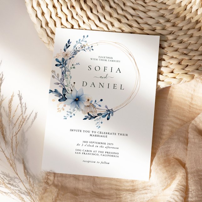 Winter Blue Floral Frame Wedding Photo Invitation (Creator Uploaded)