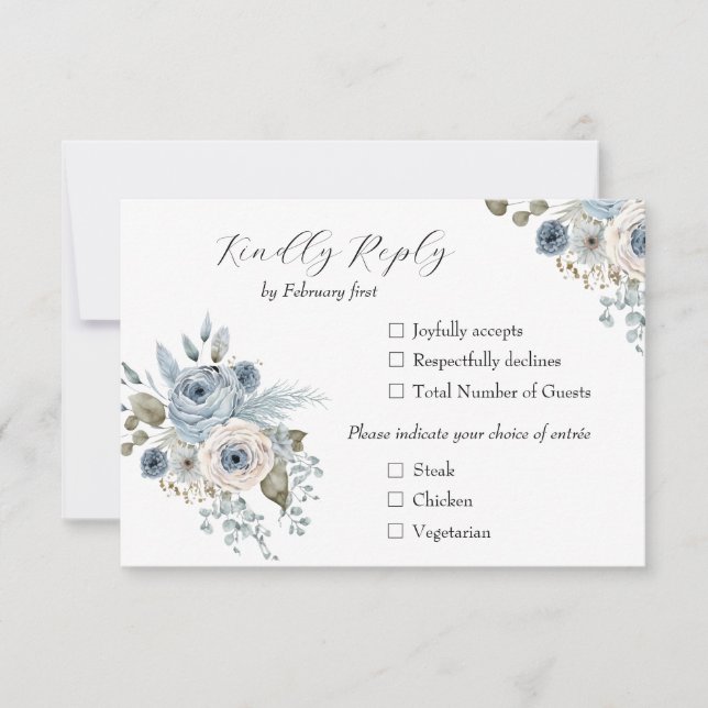 Winter Blue Floral RSVP Card (Front)