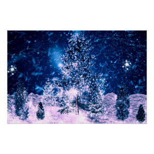 winter blue forest holidays xmas   poster