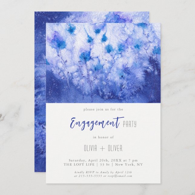 Winter Blue Garden Engagement Party Invitation (Front/Back)